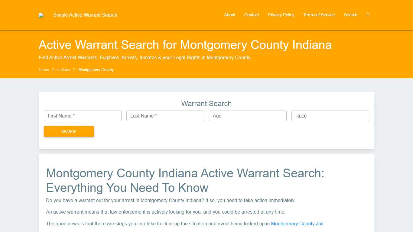 Active Warrant Search in Montgomery County Indiana - Outstanding Warrants